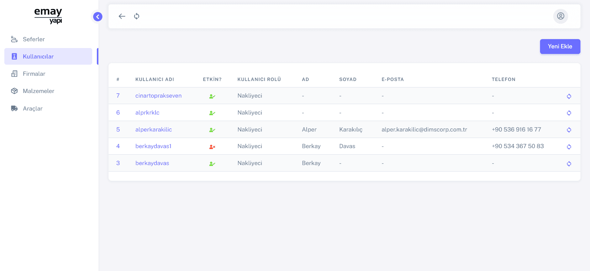 Emay Yapı Lojistik Araç Takip Uygulaması