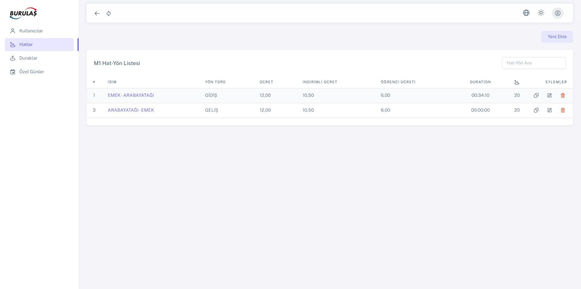 Burulaş Sefer Saati Yönetme Uygulaması