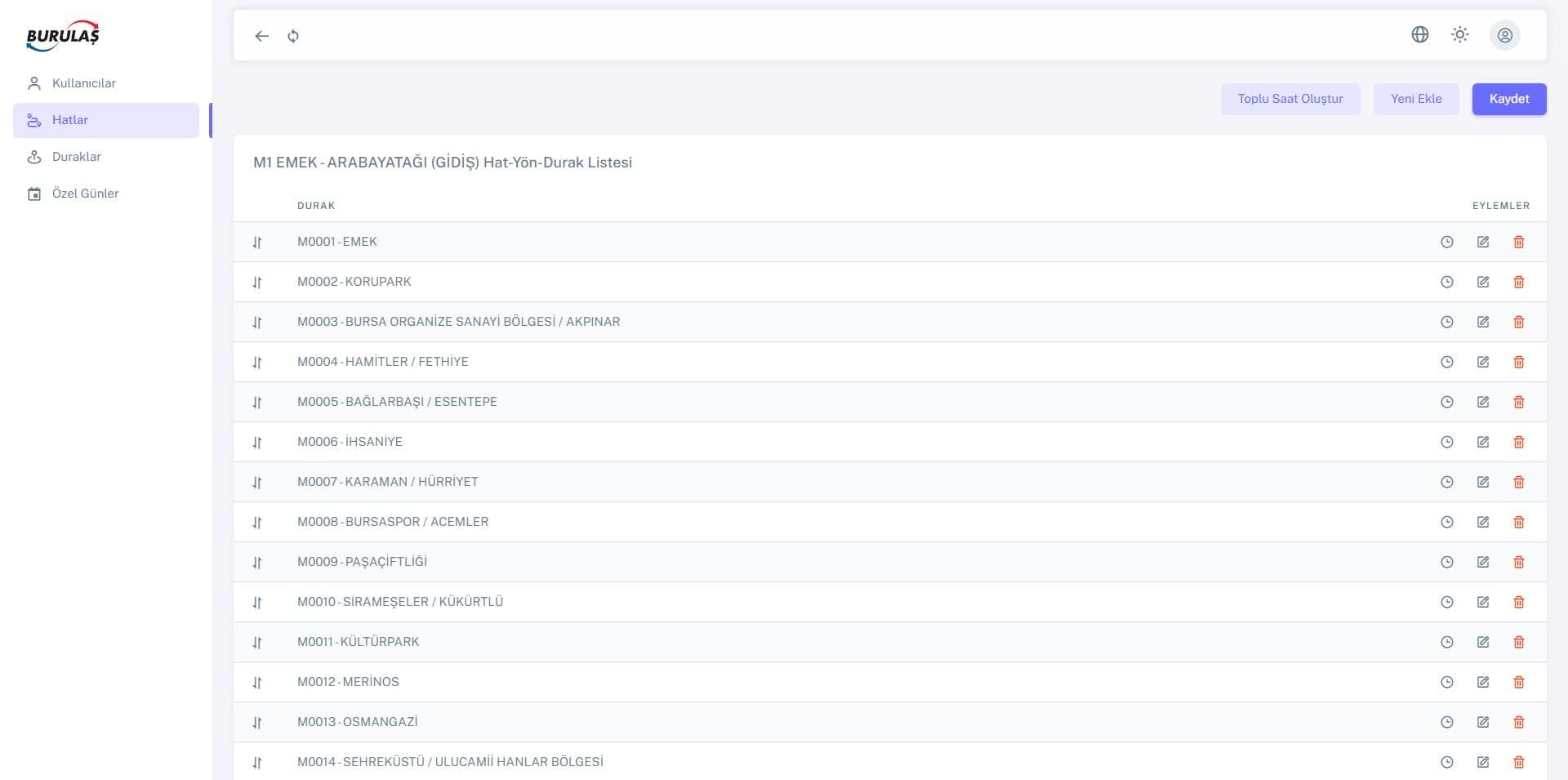 Burulaş Sefer Saati Yönetme Uygulaması