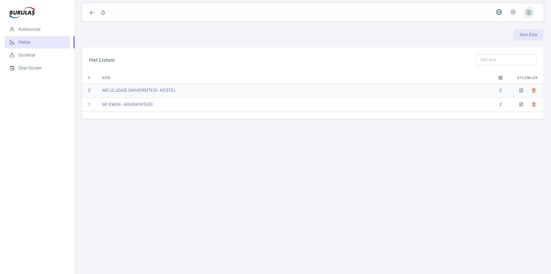 Burulaş Sefer Saati Yönetme Uygulaması