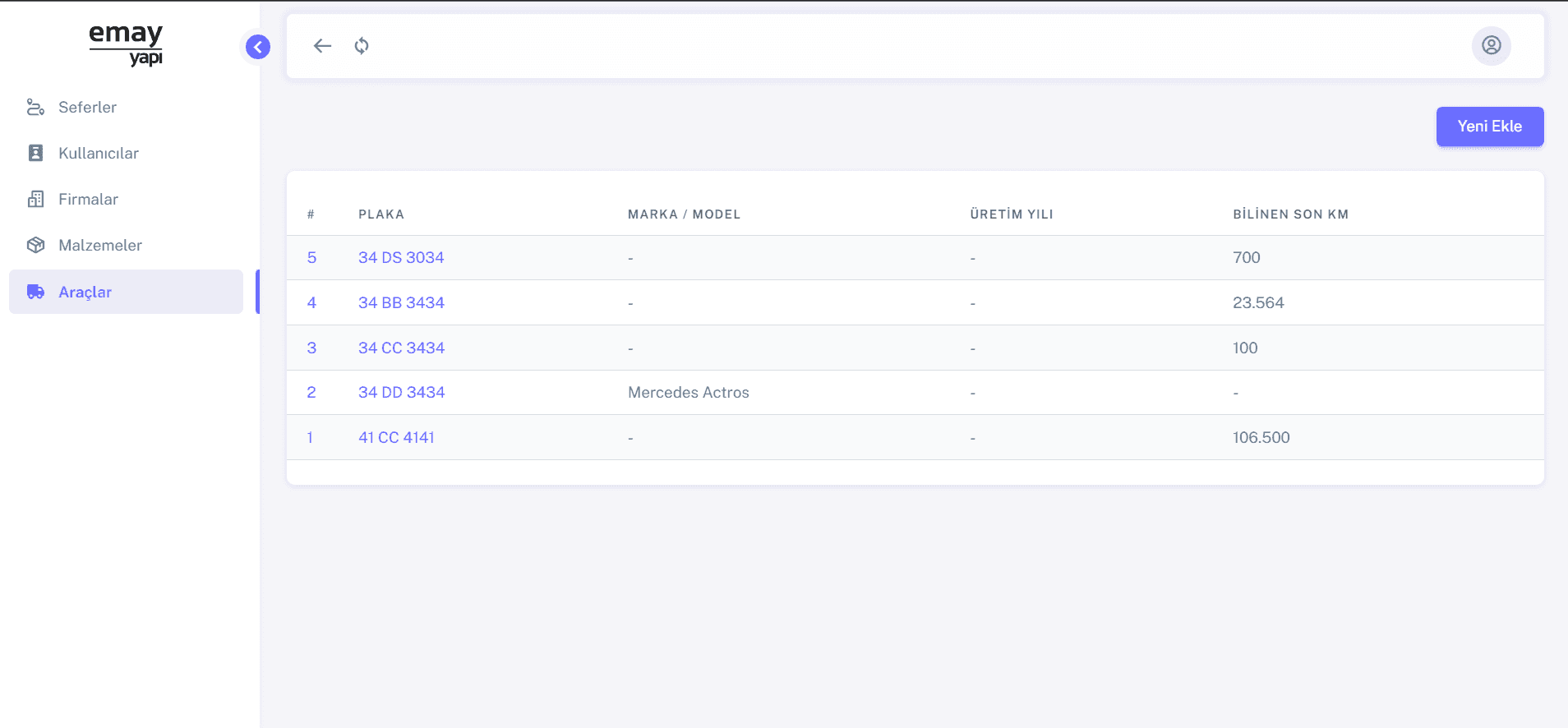 Emay Yapı Lojistik Araç Takip Uygulaması