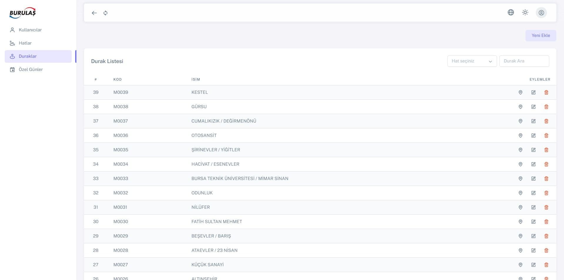 Burulaş Sefer Saati Yönetme Uygulaması